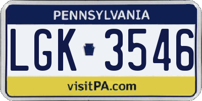 PA license plate LGK3546
