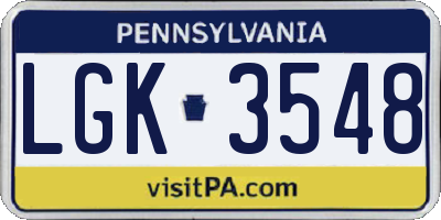 PA license plate LGK3548