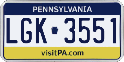 PA license plate LGK3551