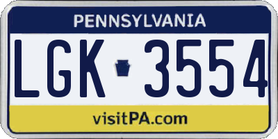 PA license plate LGK3554