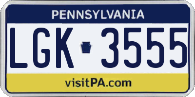PA license plate LGK3555