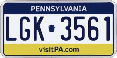 PA license plate LGK3561