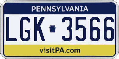 PA license plate LGK3566