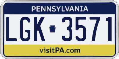 PA license plate LGK3571