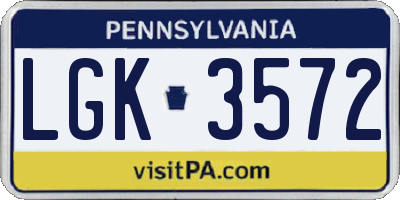 PA license plate LGK3572
