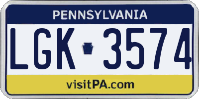 PA license plate LGK3574