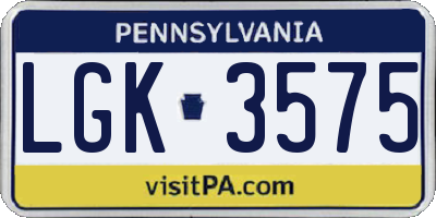 PA license plate LGK3575