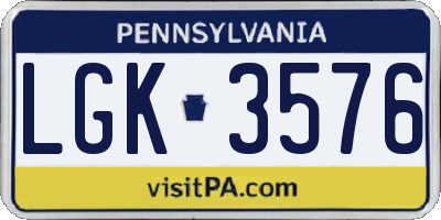 PA license plate LGK3576
