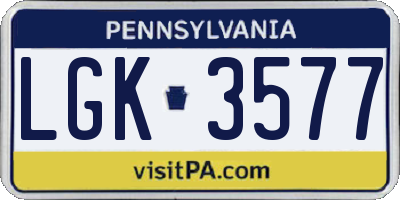 PA license plate LGK3577
