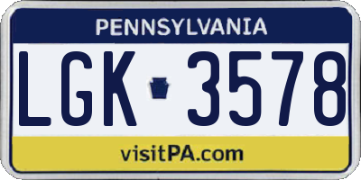 PA license plate LGK3578