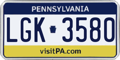 PA license plate LGK3580