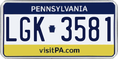 PA license plate LGK3581