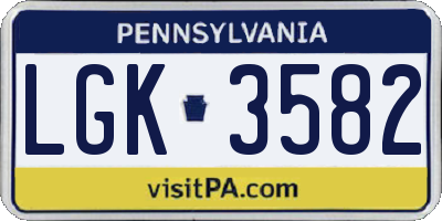 PA license plate LGK3582