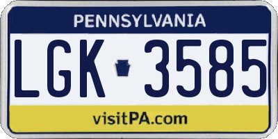PA license plate LGK3585