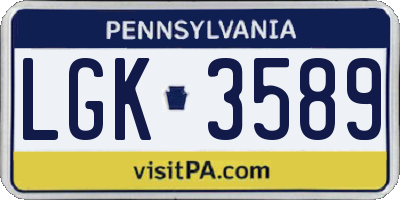 PA license plate LGK3589
