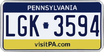 PA license plate LGK3594