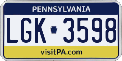 PA license plate LGK3598