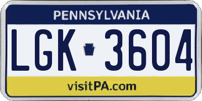 PA license plate LGK3604