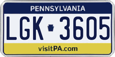 PA license plate LGK3605