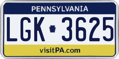 PA license plate LGK3625