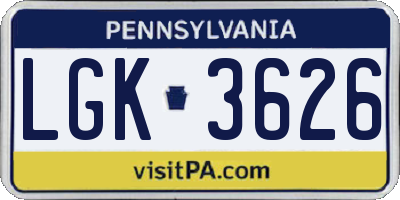 PA license plate LGK3626