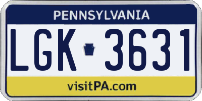 PA license plate LGK3631