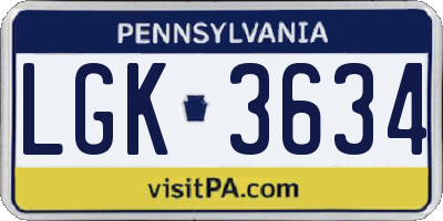 PA license plate LGK3634