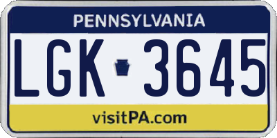 PA license plate LGK3645