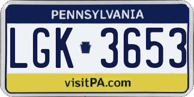 PA license plate LGK3653