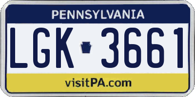 PA license plate LGK3661