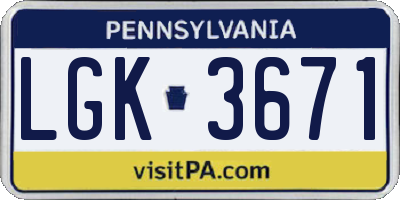PA license plate LGK3671