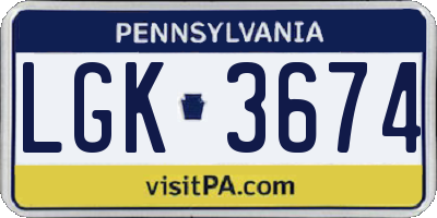 PA license plate LGK3674