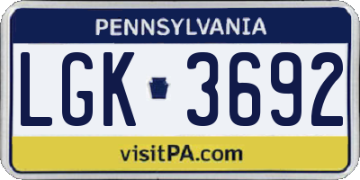 PA license plate LGK3692