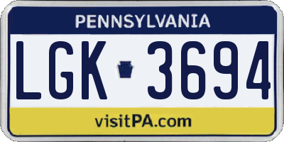 PA license plate LGK3694
