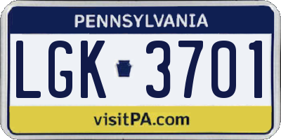 PA license plate LGK3701