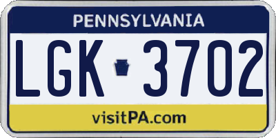 PA license plate LGK3702