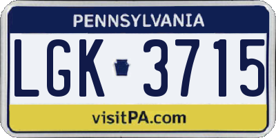 PA license plate LGK3715