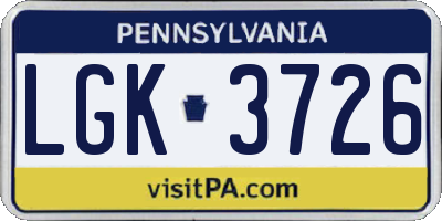PA license plate LGK3726