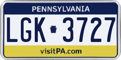PA license plate LGK3727