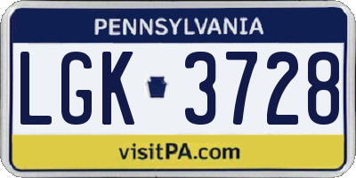 PA license plate LGK3728