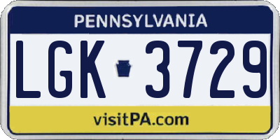 PA license plate LGK3729