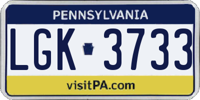 PA license plate LGK3733