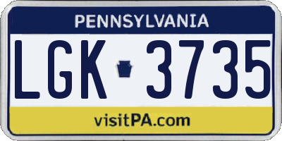 PA license plate LGK3735