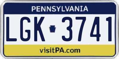 PA license plate LGK3741