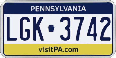 PA license plate LGK3742