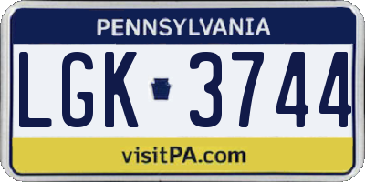 PA license plate LGK3744