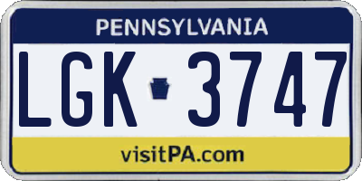 PA license plate LGK3747