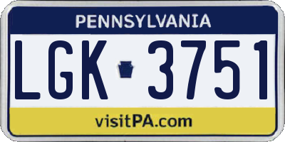PA license plate LGK3751
