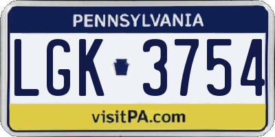 PA license plate LGK3754