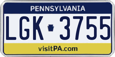 PA license plate LGK3755